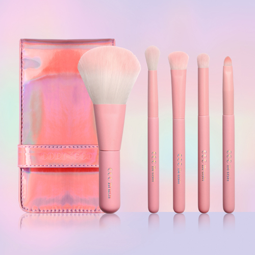 [CORINGCO] Pink Hologram Mini Make-Up Brush Set 5P